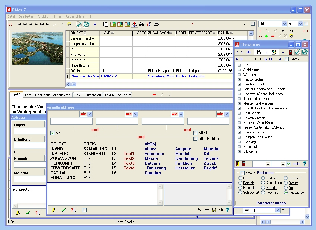 Editierform, Abfrage, visuelle Abfrage, Thesaurusfenster