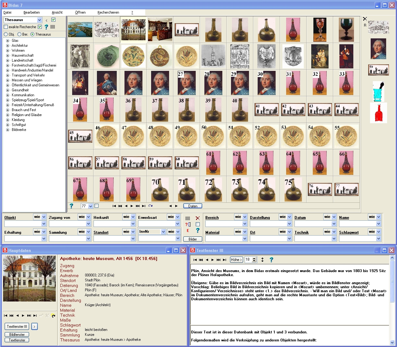 Editierform, Abfrage, visuelle Abfrage, Thesaurusfenster